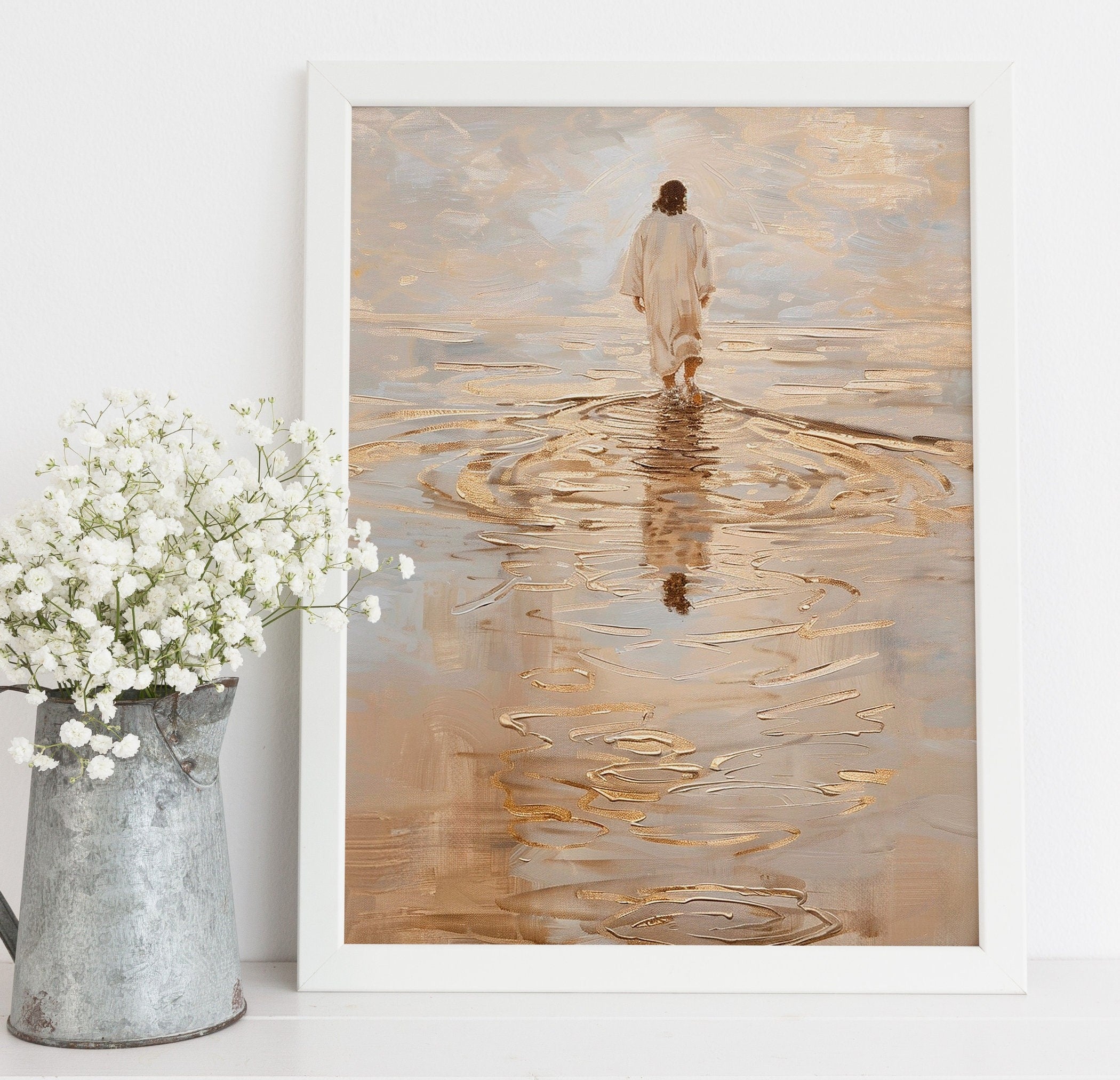 Jesus Christ Walking on Water Poster, I Will Walk With Christ Poster, Bible Verse Wall Art Picture of Christ, Bible Art Poster
